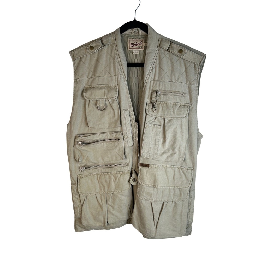Woolrich Men's Tan Multi-Pocket Fishing Safari Utility Vest Size Large
